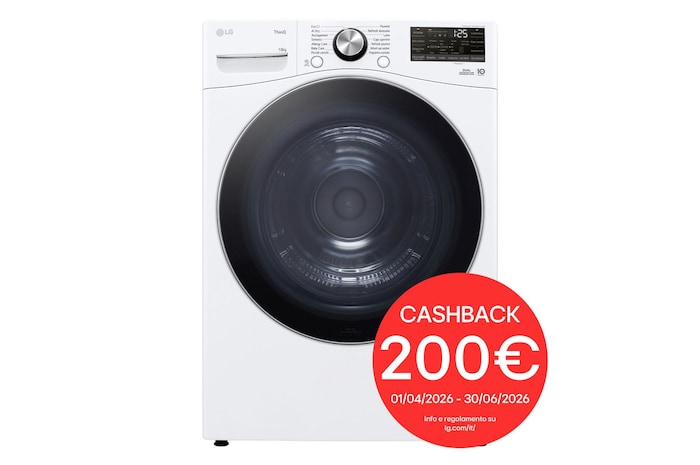 Immagine frontale dell'asciugatrice LG RH18U8AVCW 18kg con bollo cashback